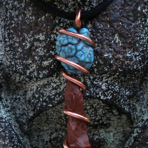 Mahogany Obsidian Needle Turquoise Copper Wire Wrap Adjustable Handcrafted Audi - Picture 1 of 12